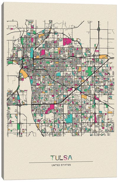 Tulsa, Oklahoma Map Canvas Art Print - Ayse Deniz Akerman