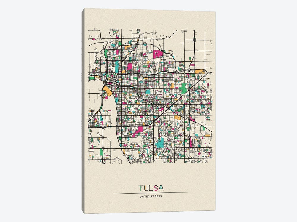 Tulsa, Oklahoma Map by Ayse Deniz Akerman 1-piece Canvas Wall Art
