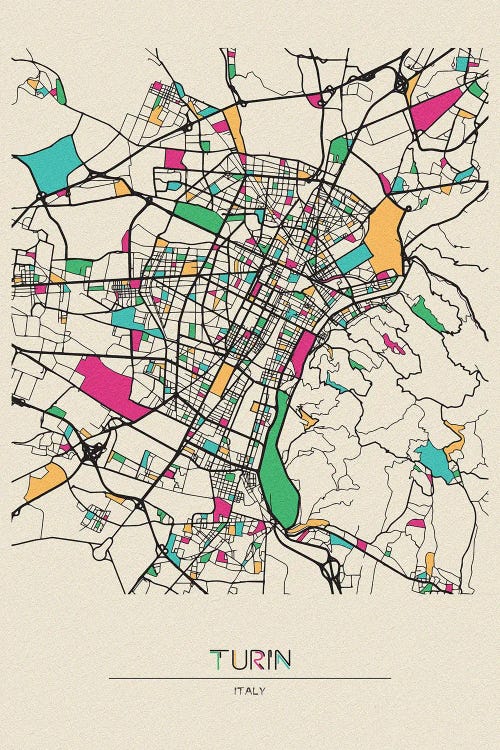 Turin, Italy Map by Ayse Deniz Akerman wall art