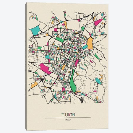 Turin, Italy Map Canvas Print #ADA697} by Ayse Deniz Akerman Art Print