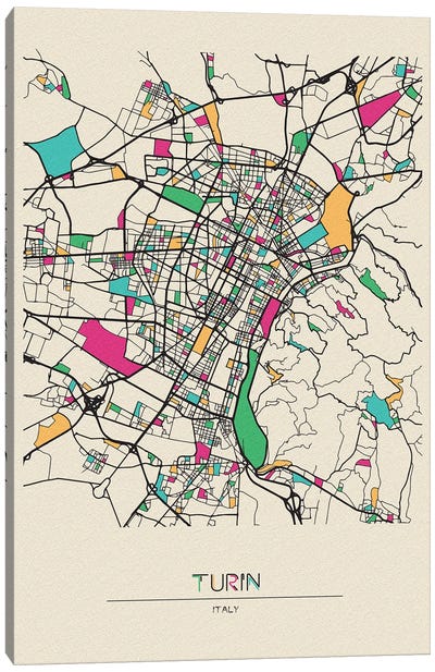 Turin, Italy Map Canvas Art Print - City Maps