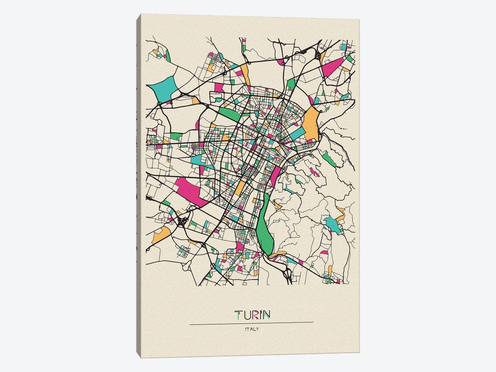 Turin, Italy Map by Ayse Deniz Akerman 1-piece Art Print