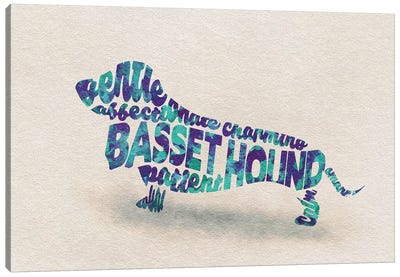 Basset Hound Canvas Art Print - Typographic Dogs