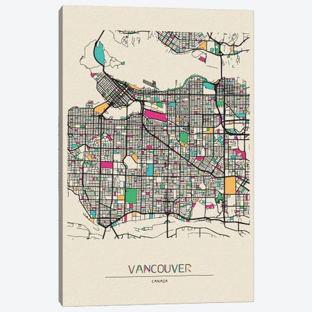 Vancouver, Canada Map Canvas Print #ADA702} by Ayse Deniz Akerman Canvas Wall Art