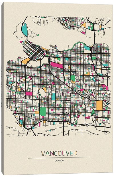 Vancouver, Canada Map Canvas Art Print - City Maps