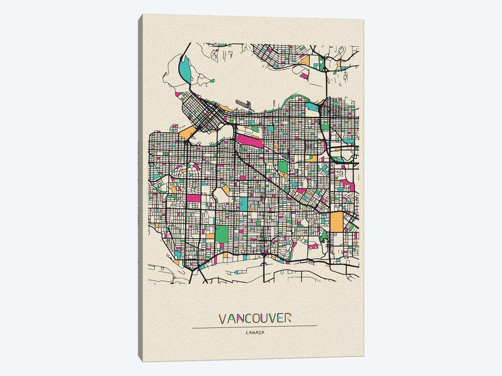 Vancouver, Canada Map by Ayse Deniz Akerman 1-piece Canvas Wall Art