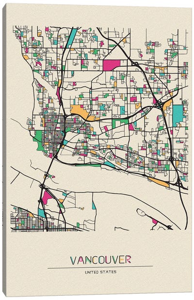 Vancouver, Washington Map Canvas Art Print - City Maps
