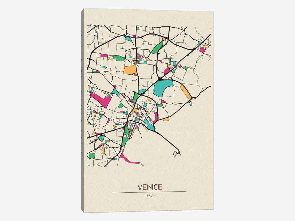 Venice, Italy Map by Ayse Deniz Akerman 1-piece Canvas Art
