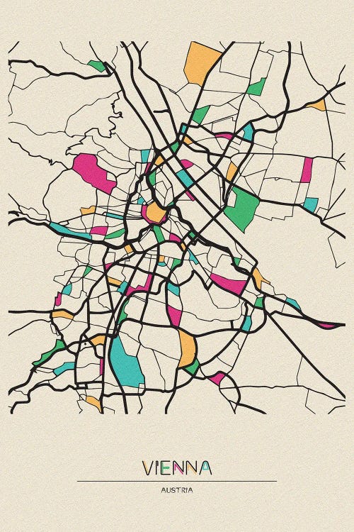 Vienna, Austria Map by Ayse Deniz Akerman wall art