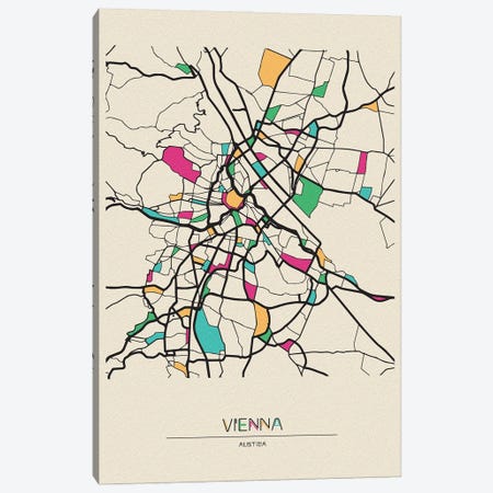 Vienna, Austria Map Canvas Print #ADA706} by Ayse Deniz Akerman Canvas Print