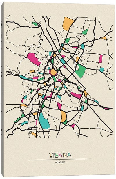 Vienna, Austria Map Canvas Art Print - City Maps