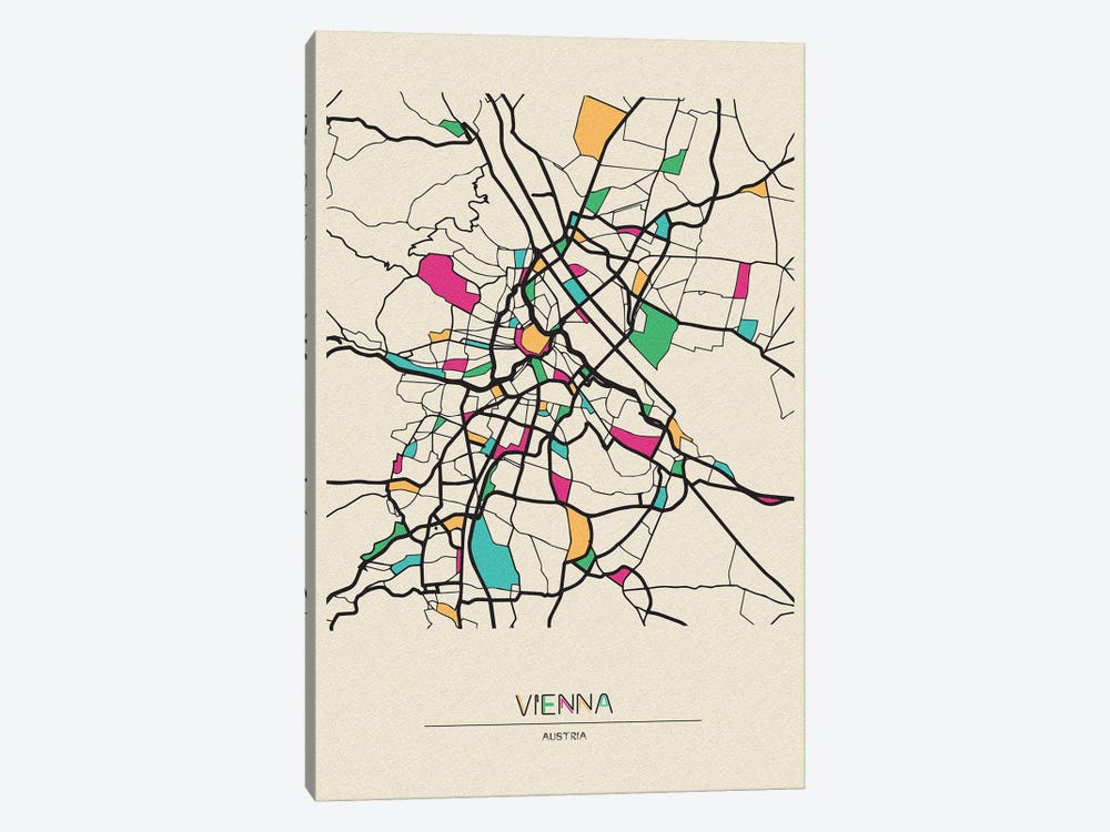 Vienna, Austria Map by Ayse Deniz Akerman 1-piece Canvas Art