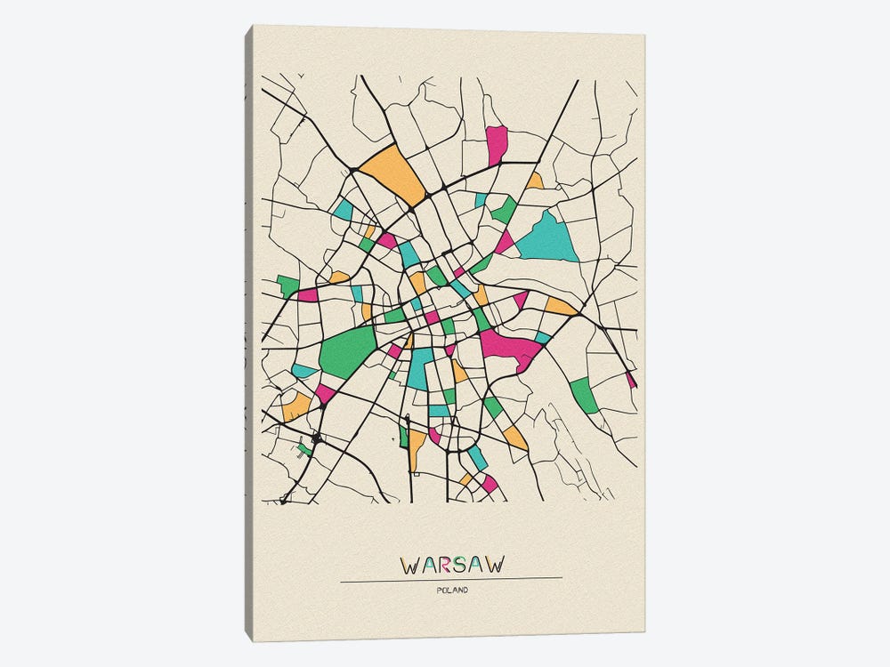 Warsaw, Poland Map by Ayse Deniz Akerman 1-piece Art Print
