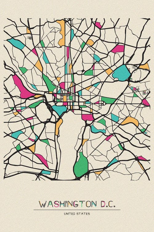 Washington D.C., Usa Map by Ayse Deniz Akerman wall art