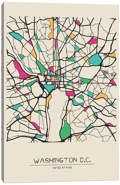 Washington D.C., Usa Map Canvas Art Print - City Maps