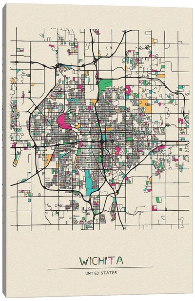 Wichita, Kansas Map Canvas Art Print - City Maps