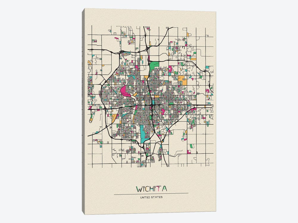 Wichita, Kansas Map by Ayse Deniz Akerman 1-piece Canvas Art Print