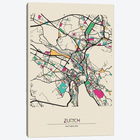 Zurich, Switzerland Map Canvas Print #ADA716} by Ayse Deniz Akerman Canvas Art
