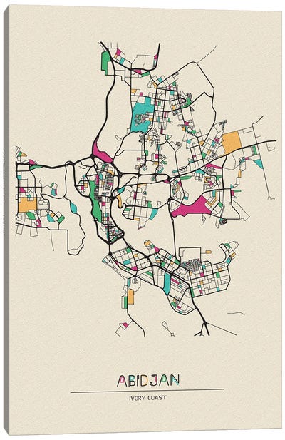 Abidjan, Ivory Coast Map Canvas Art Print - City Maps