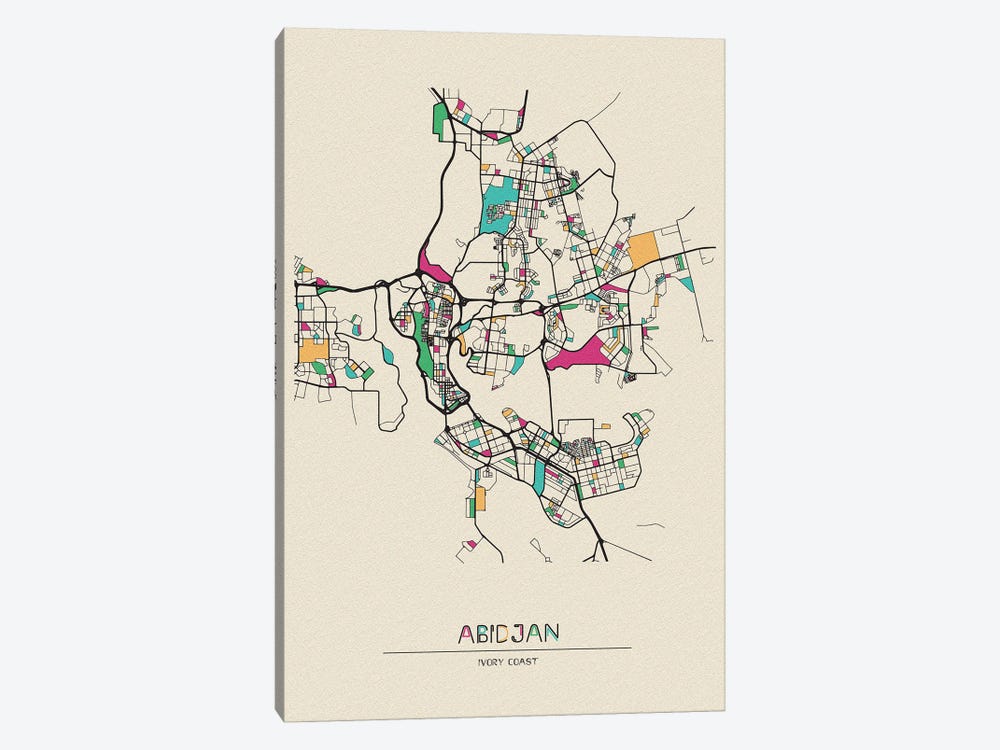 Abidjan, Ivory Coast Map by Ayse Deniz Akerman 1-piece Canvas Artwork