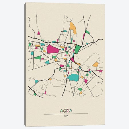 Agra, India Map Canvas Print #ADA740} by Ayse Deniz Akerman Canvas Artwork