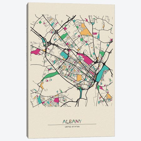 Albany, New York Map Canvas Print #ADA742} by Ayse Deniz Akerman Canvas Artwork
