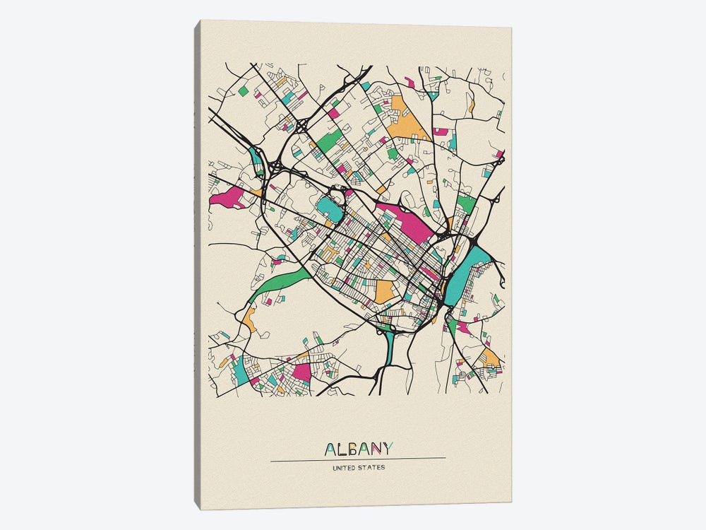 Albany, New York Map by Ayse Deniz Akerman 1-piece Canvas Artwork
