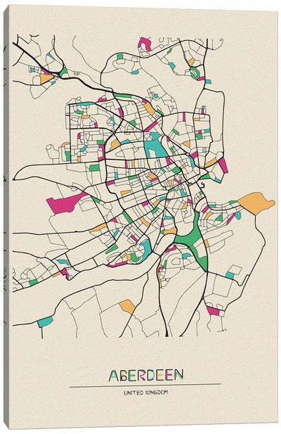 Aberdeen, United Kingdom Map Canvas Art Print - City Maps