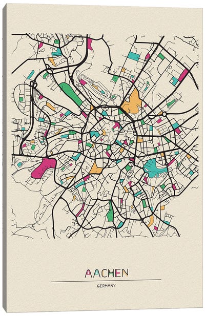 Aachen, Germany Map Canvas Art Print - City Maps