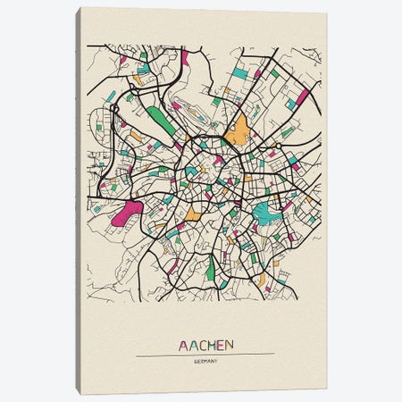 Aachen, Germany Map Canvas Print #ADA744} by Ayse Deniz Akerman Art Print