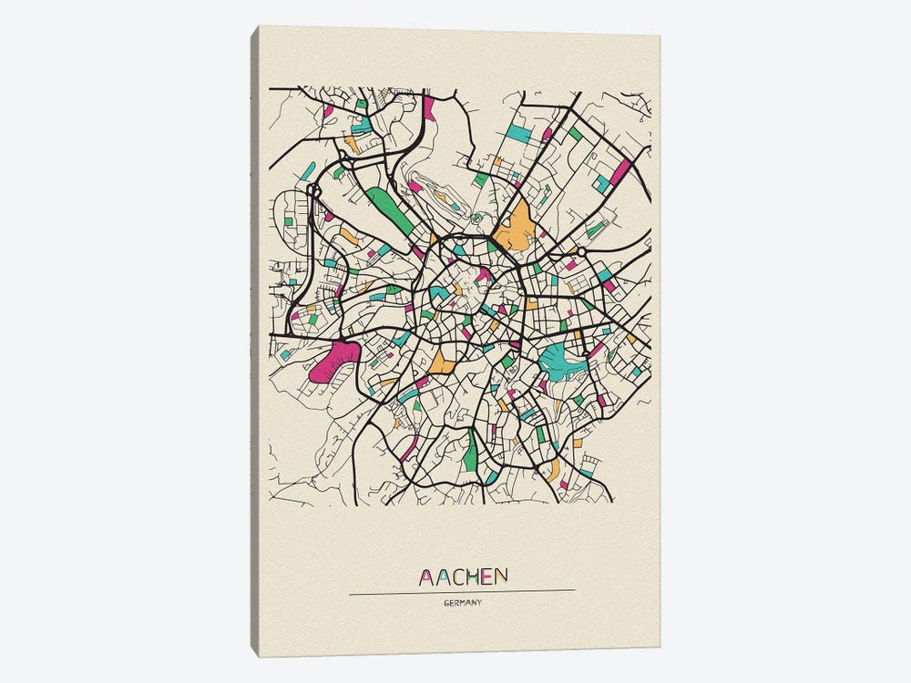 Aachen, Germany Map by Ayse Deniz Akerman 1-piece Canvas Art