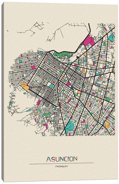 Asuncion, Paraguay Map Canvas Art Print - City Maps