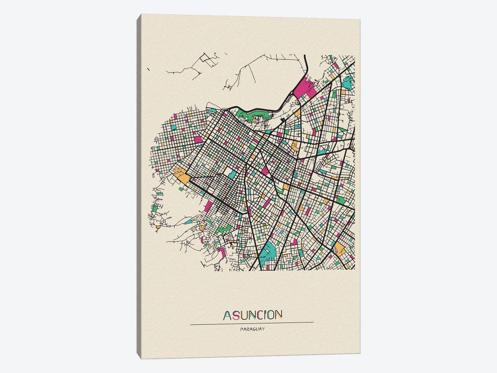 Asuncion, Paraguay Map by Ayse Deniz Akerman 1-piece Canvas Art