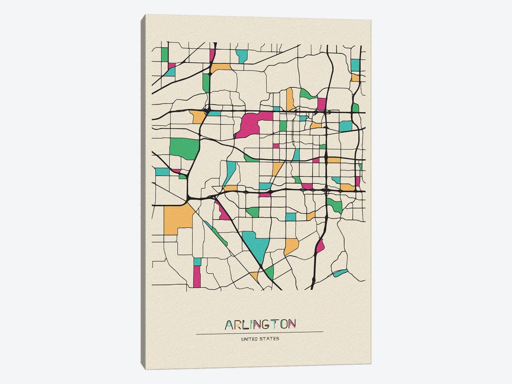 Arlington, Texas Map by Ayse Deniz Akerman 1-piece Art Print