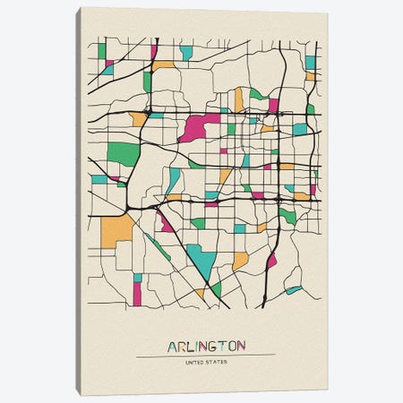Arlington, Texas Map Canvas Print #ADA747} by Ayse Deniz Akerman Art Print