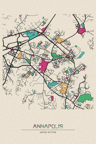 Annapolis, Maryland Map by Ayse Deniz Akerman framed wall art