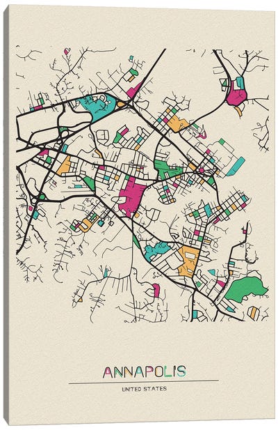 Annapolis, Maryland Map Canvas Art Print - City Maps