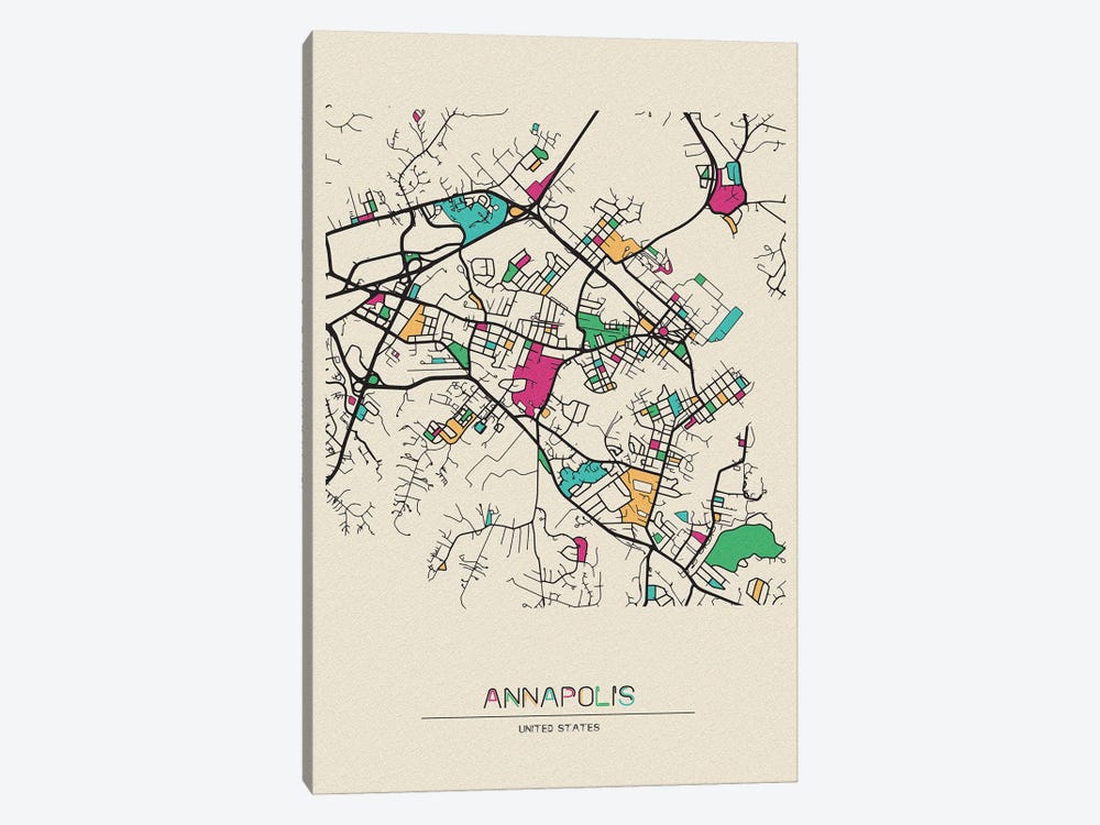 Annapolis, Maryland Map by Ayse Deniz Akerman 1-piece Canvas Art