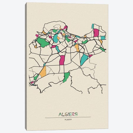 Algiers, Algeria Map Canvas Print #ADA749} by Ayse Deniz Akerman Canvas Artwork