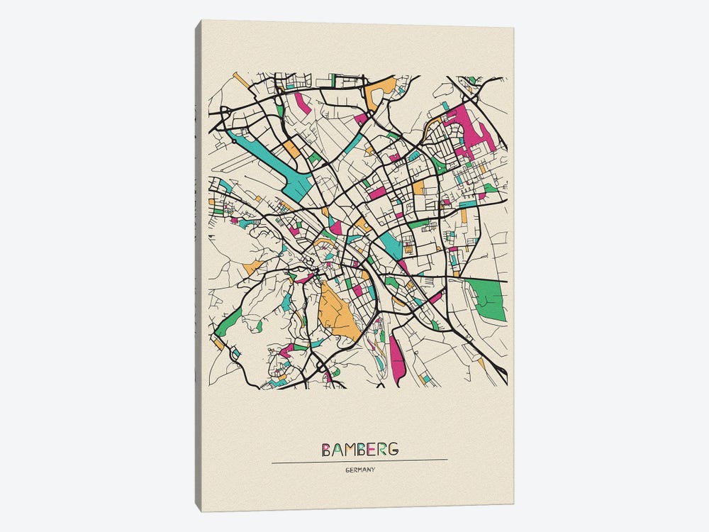 Bamberg, Germany Map by Ayse Deniz Akerman 1-piece Art Print