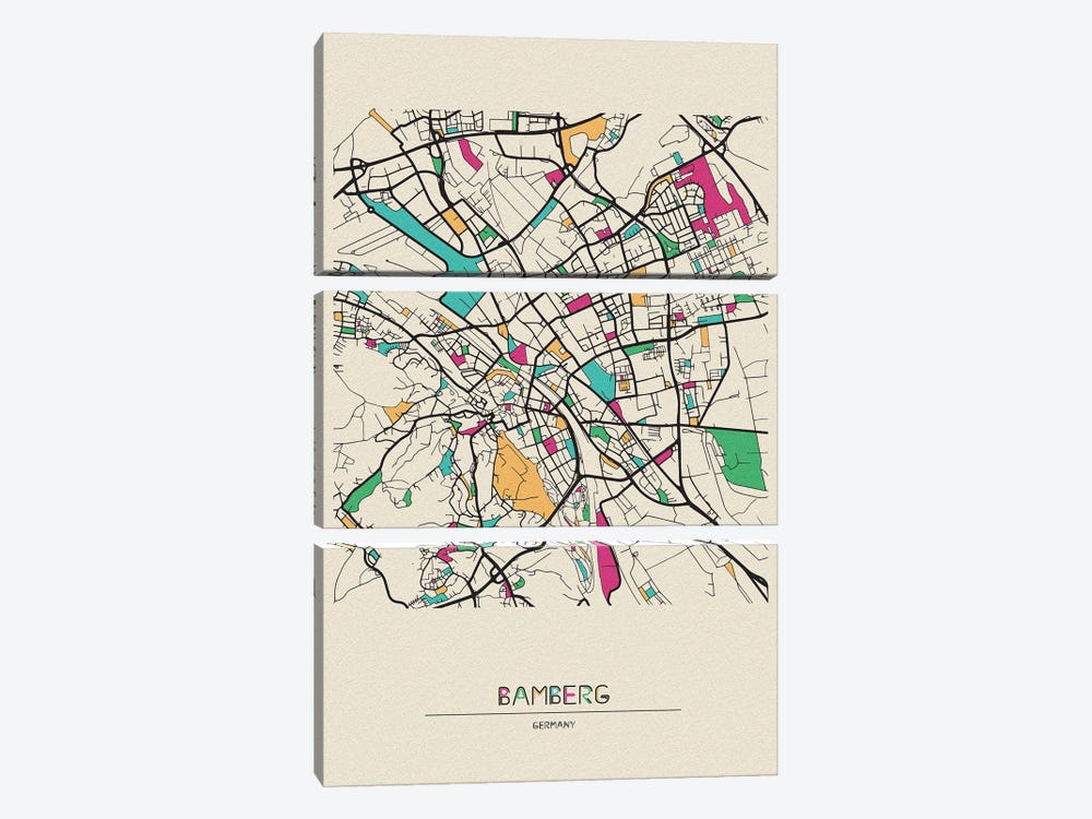 Bamberg, Germany Map by Ayse Deniz Akerman 3-piece Art Print