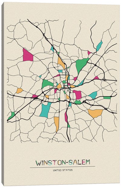 Winston-Salem, North Carolina Map Canvas Art Print - City Maps