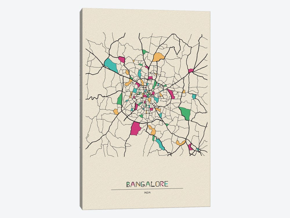 Bangalore, India Map by Ayse Deniz Akerman 1-piece Art Print