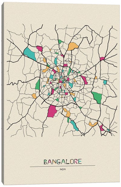Bangalore, India Map Canvas Art Print - India Art