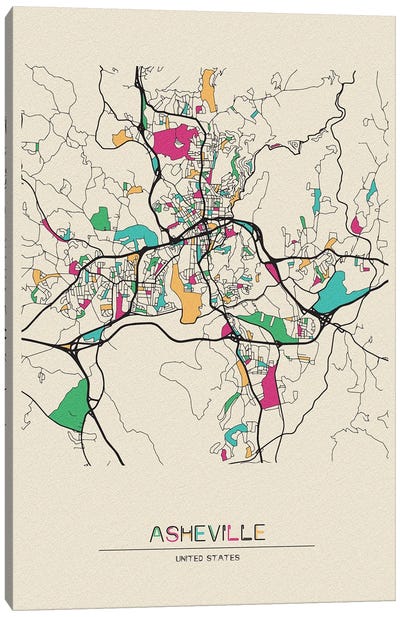 Asheville, North Carolina Map Canvas Art Print - City Maps