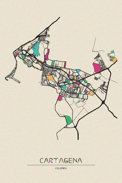 Cartagena, Colombia Map by Ayse Deniz Akerman acrylic art print
