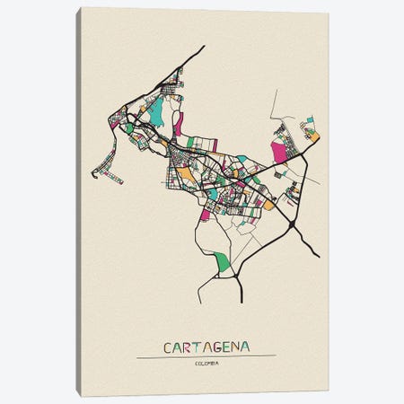 Cartagena, Colombia Map Canvas Print #ADA754} by Ayse Deniz Akerman Canvas Artwork