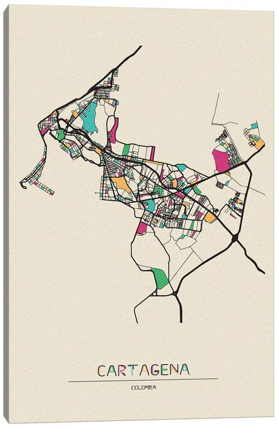 Cartagena, Colombia Map Canvas Art Print - City Maps