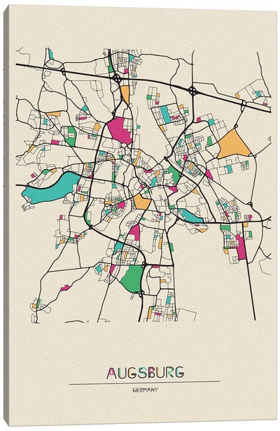 Augsburg, Germany Map Canvas Art Print - City Maps