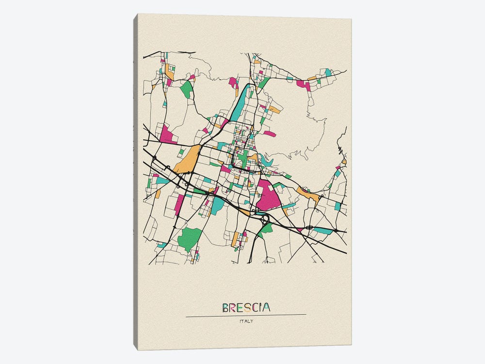 Brescia, Italy Map by Ayse Deniz Akerman 1-piece Canvas Art Print